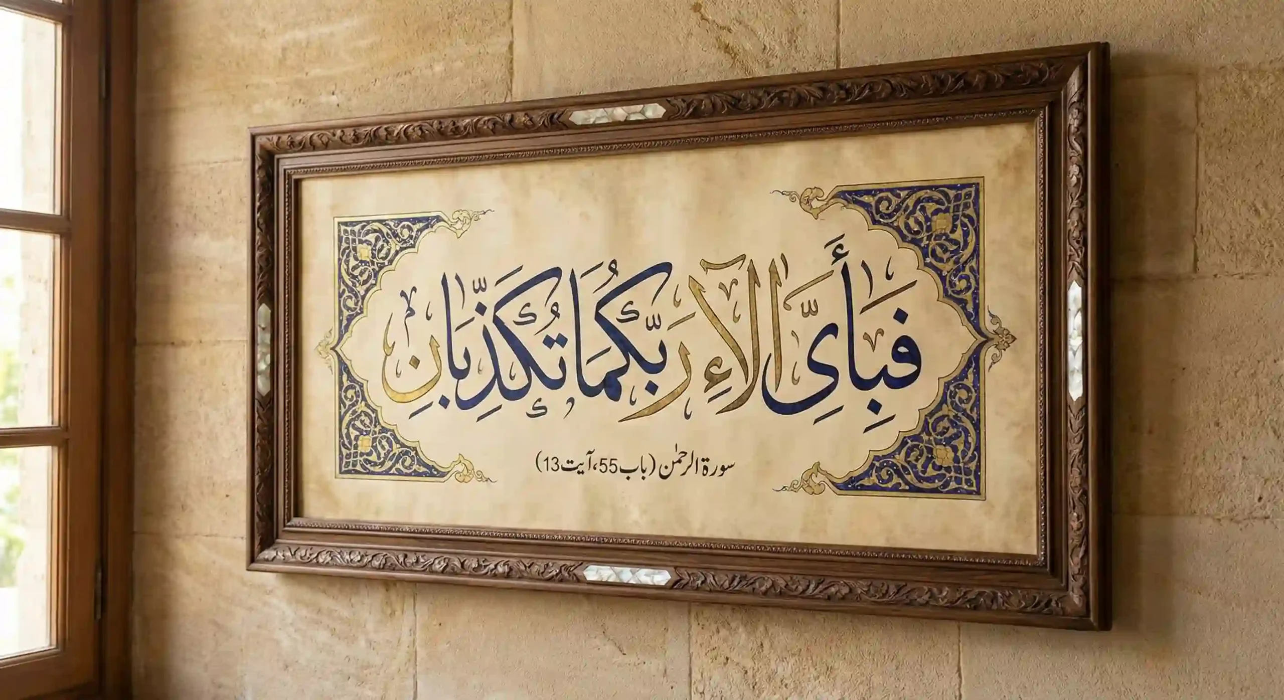 Surah Ar Rahman verse 13 Arabic calligraphy Islamic wall art framed Quran verse