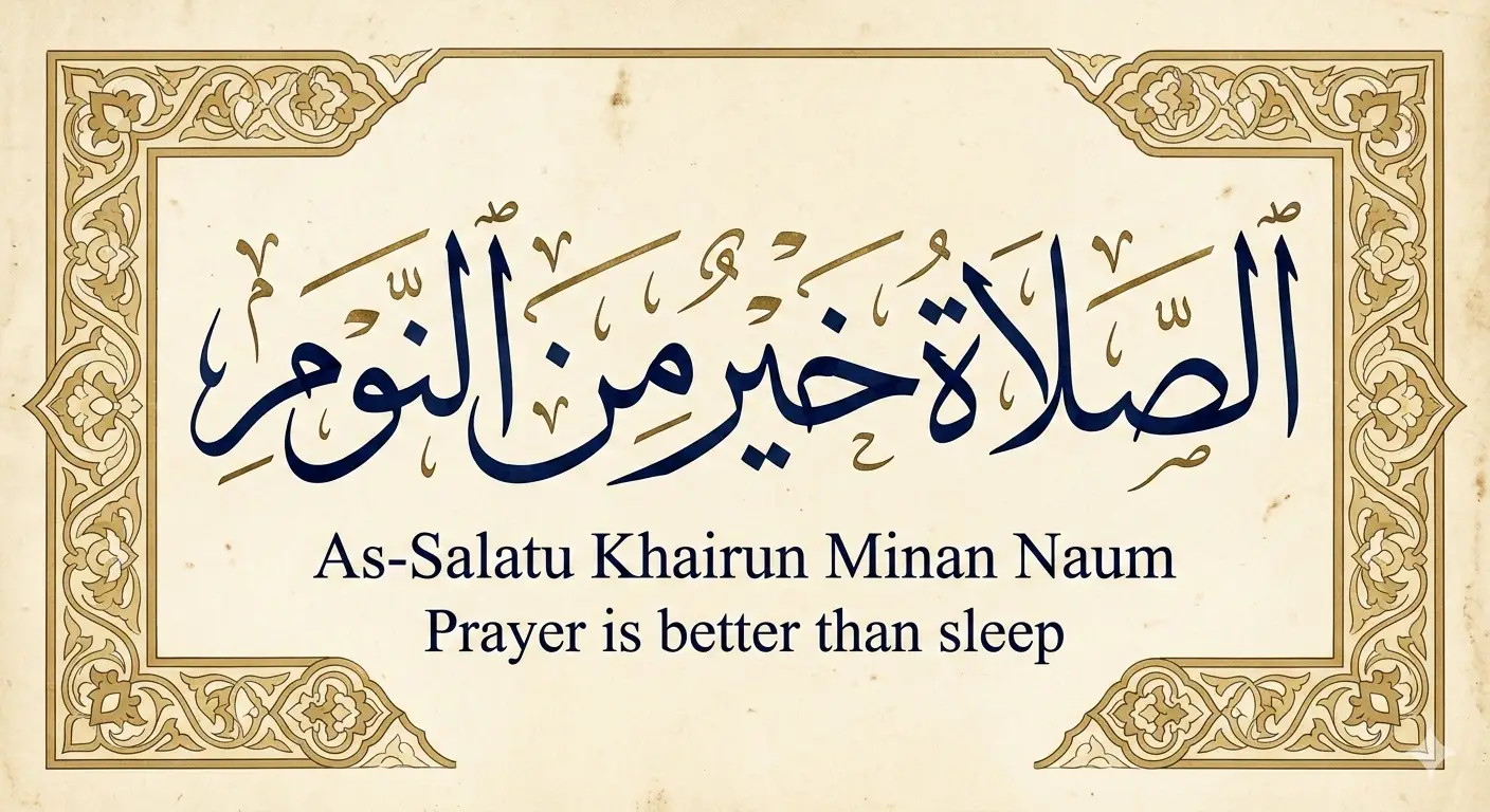 As-Salatu Khairun Minan Naum Arabic calligraphy meaning Prayer is better than sleep phrase from the Fajr Adhan